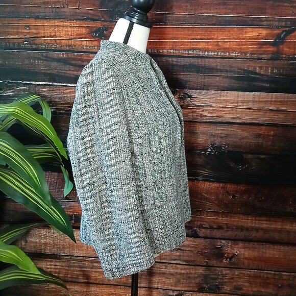 NWT Anne Klein 12 Blazer Jacket Open Front Cropped Sleeves Ballet Tweed Weave - Picture 7 of 12